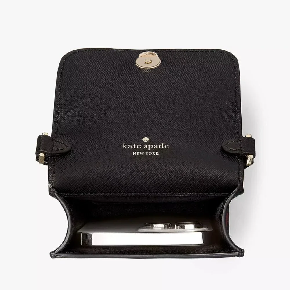 Kate Spade Madison Phone Crossbody Black Rose Toss Leather Bag NWT - Picture 7 of 8